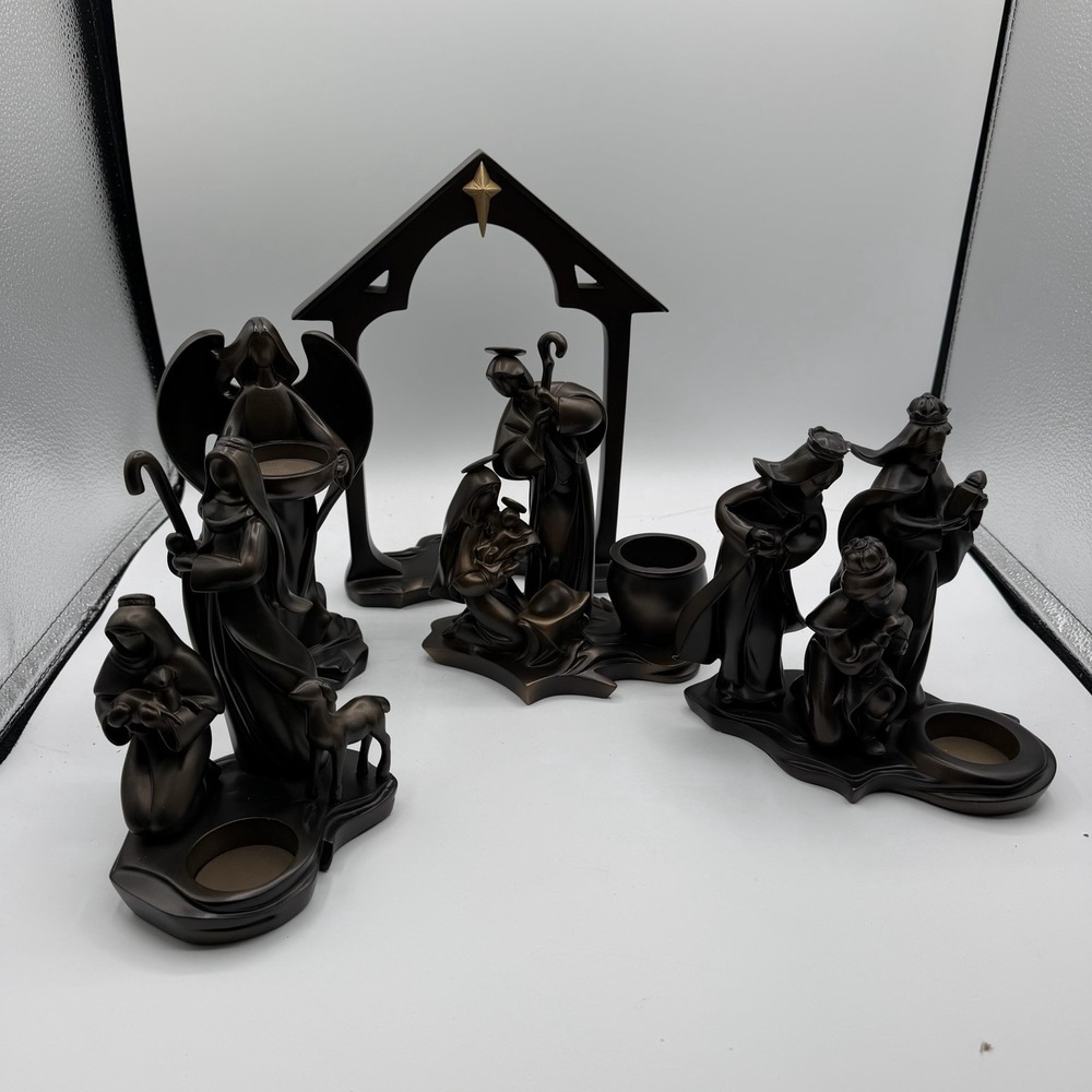 Vintage PartyLite Holy Night Nativity Set of 5 Figurines Votive Candle Holders
